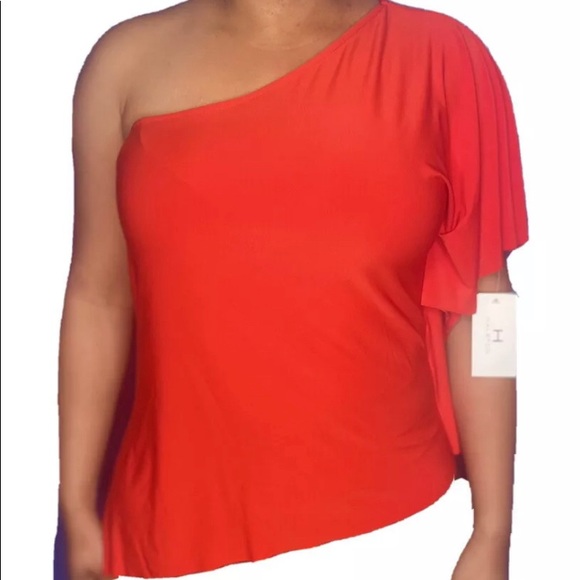 Halston Heritage Tops - Halston Off The Shoulder Red batwing sleeve top